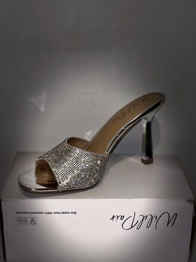Wild Pair Silver Crystal Open-Toe Mule Heel diamond gemstone NEW  NWT